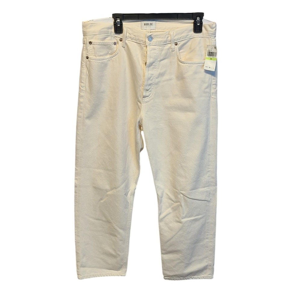 Agolde 90's Crop Mid Rise Loose Straight Jeans Cream White Size 30